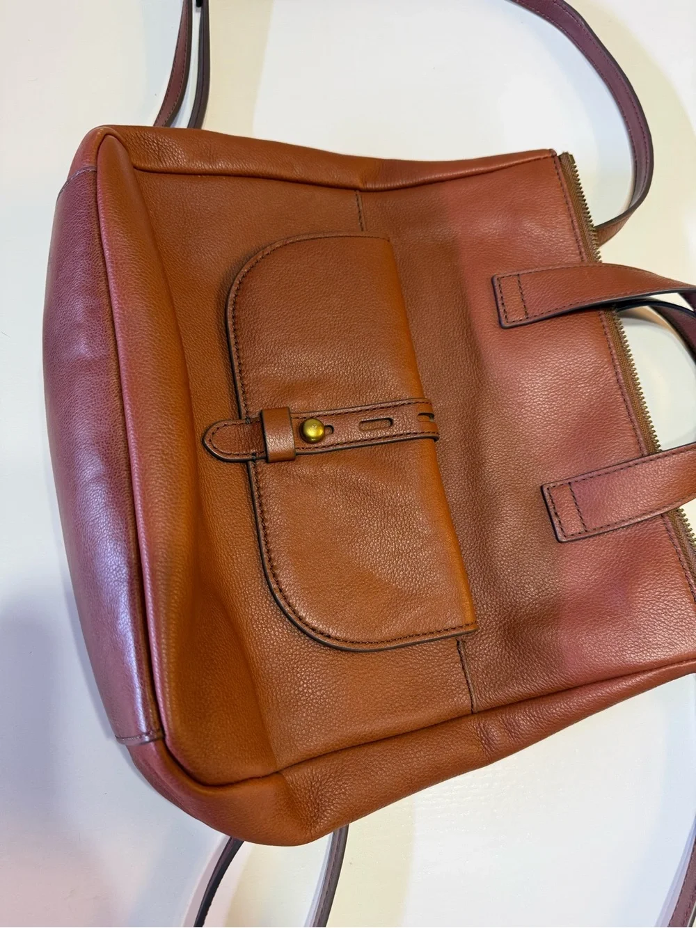 Fossil Hunter Brown Leather Convertible Backpack Purse Shoulder Bag Cognac